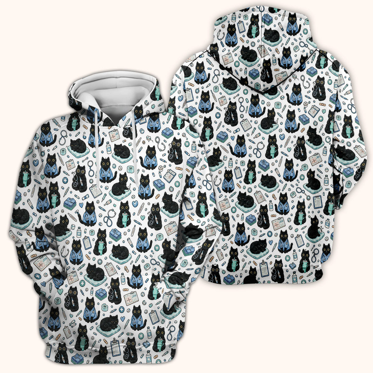 Black Cat Clinic Nurse Scrub Top