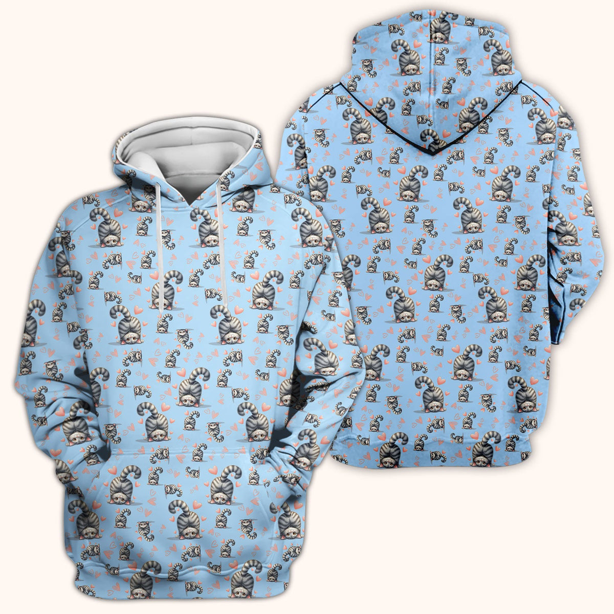 Valentine Cute Cat Scrub Top, Cat Heart Pattern Nurse Uniform, Comfortable Scrubs For Nurses