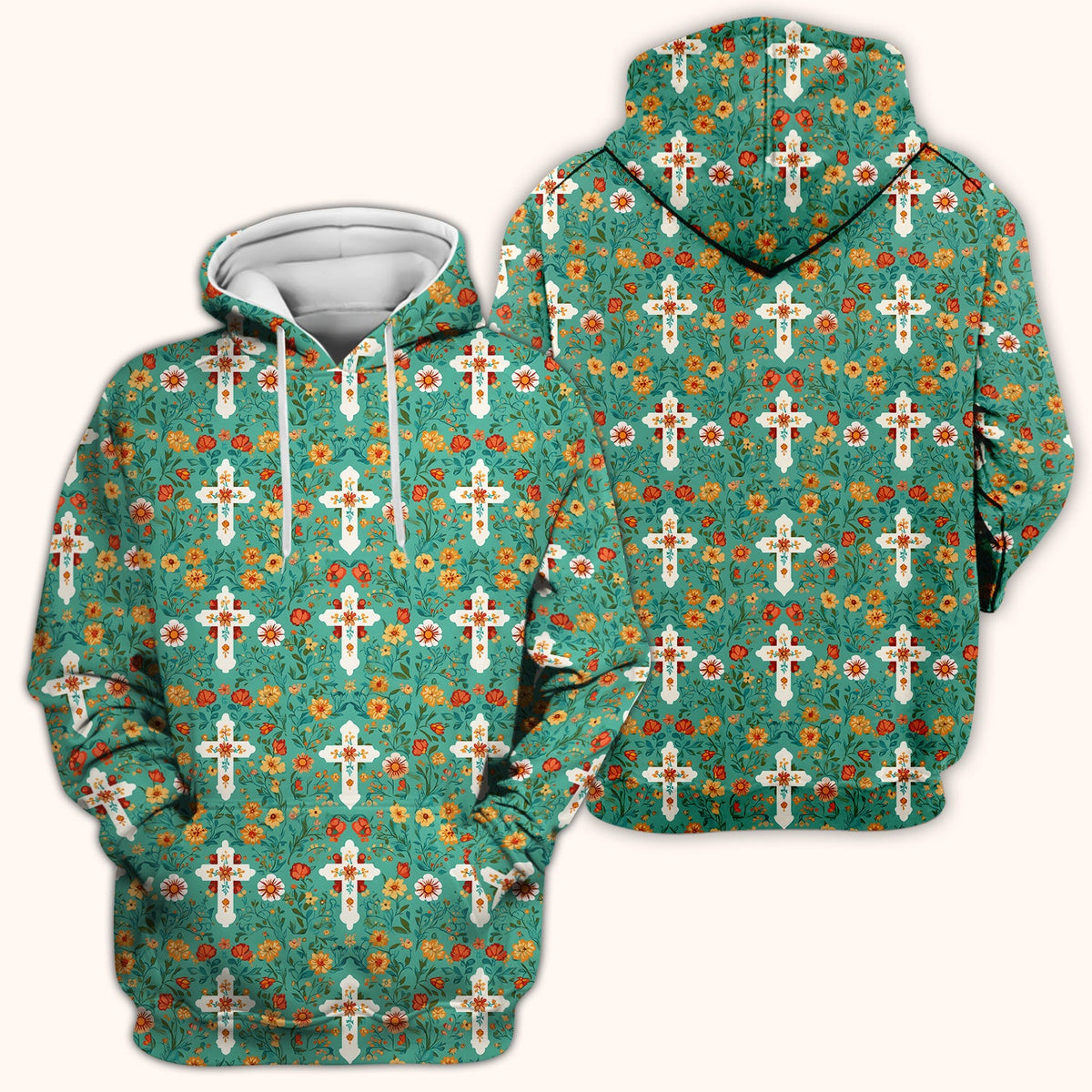 Christian Faith Floral Cross Nurse Scrub Top