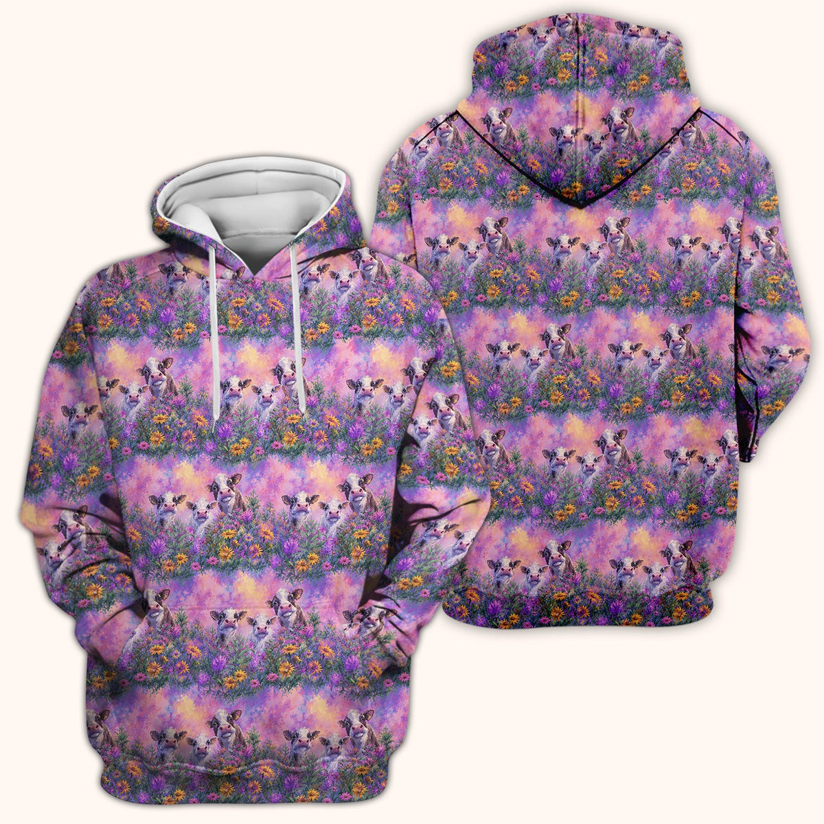 Pastel Cow Meadow Flower Nurse Scrub Top