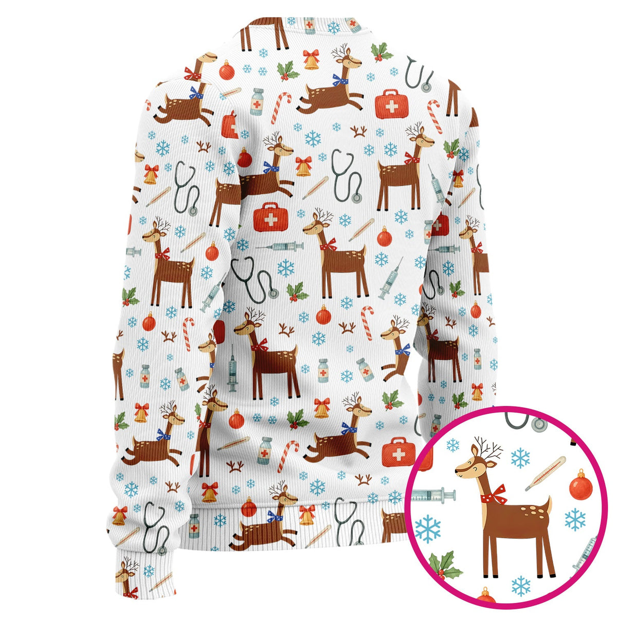 Christmas Reindeer Snowflakes Candy Cane Nurse Scrub Set