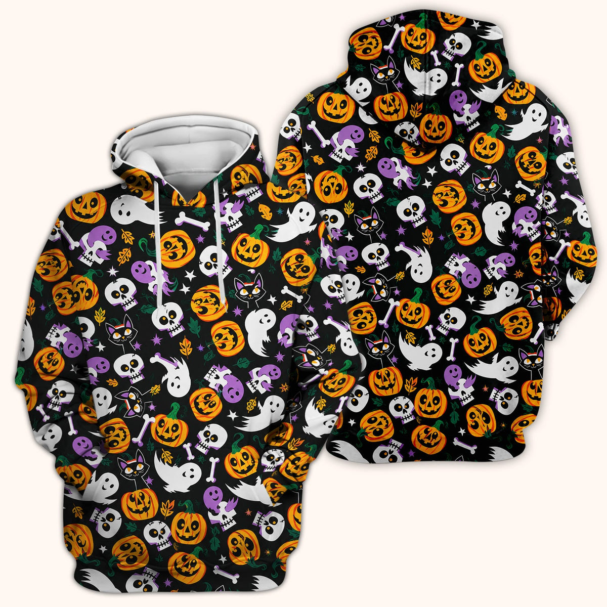 Spooky Pumpkin Ghost Print Nurse Scrub Top