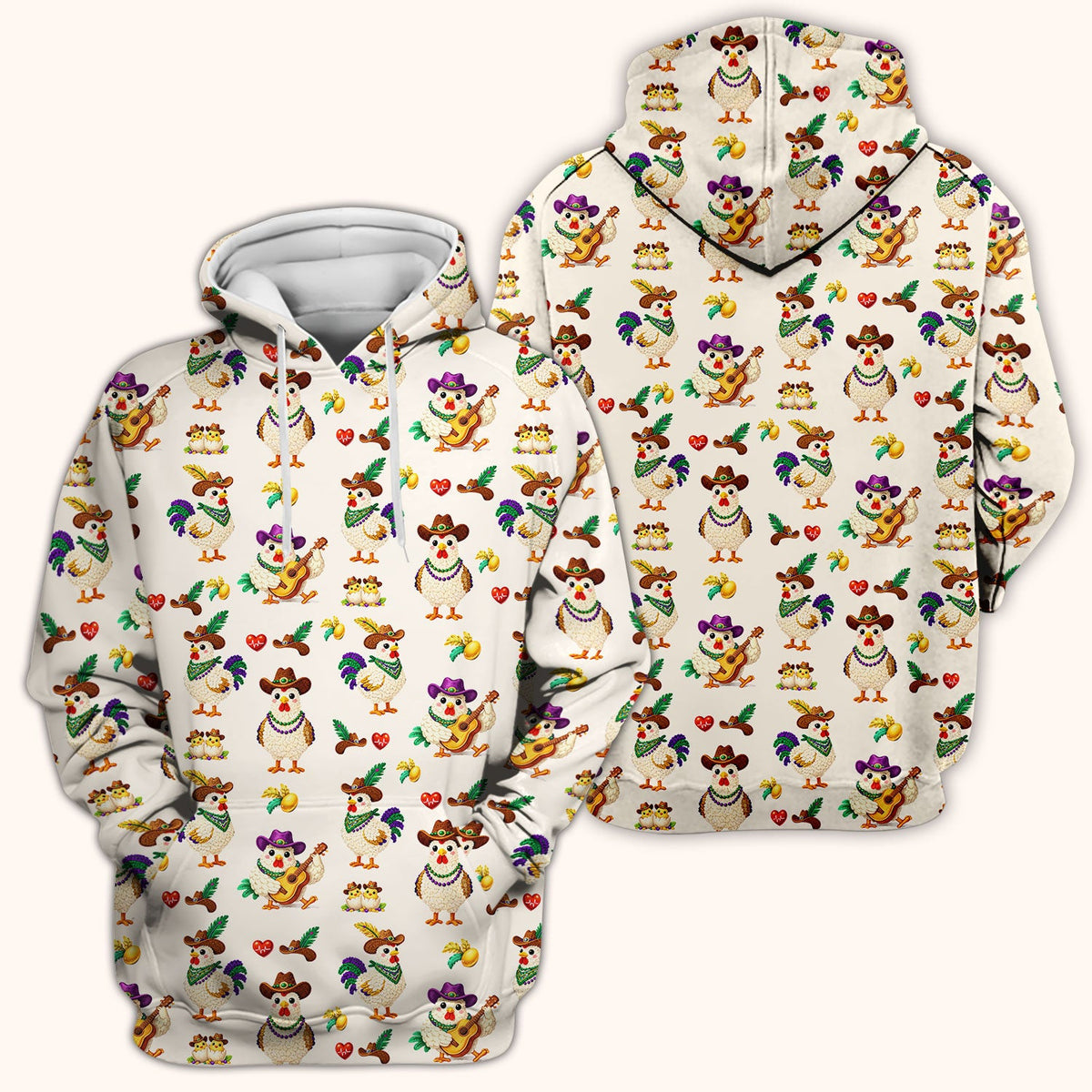 Mardi Gras Rooster Cowboy Nurse Scrub Top
