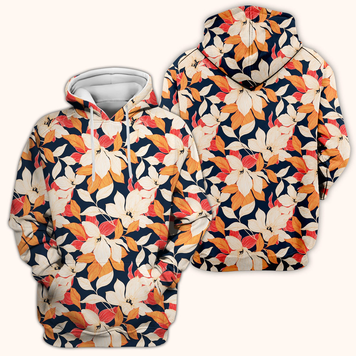 Elegant Ivory Lily Leaves Nurse Scrub Top