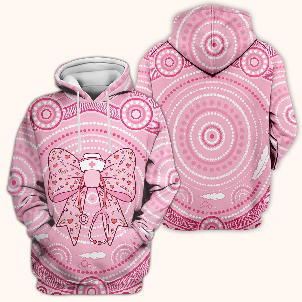Pink Nurse Bow Stethoscope Scrub Top