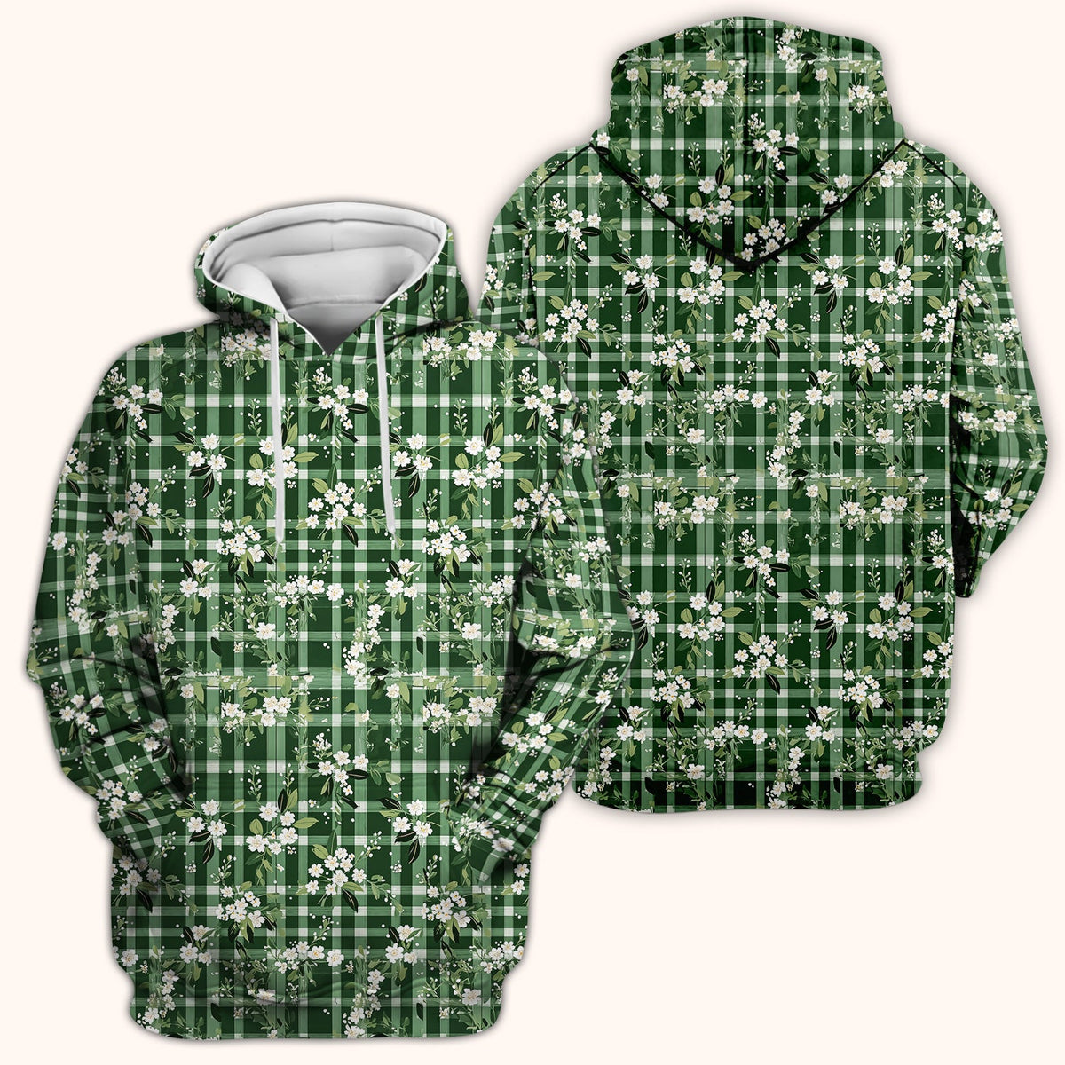Green Gingham Floral Nurse Scrub Top