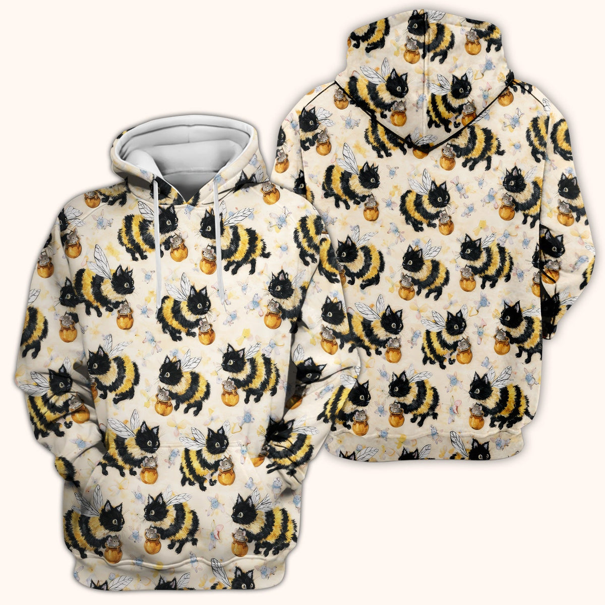 Adorable Nurse Bumblebee Cat Honey Jar Winged Pattern Scrub Top, Comfortable Scrubs for Nurses