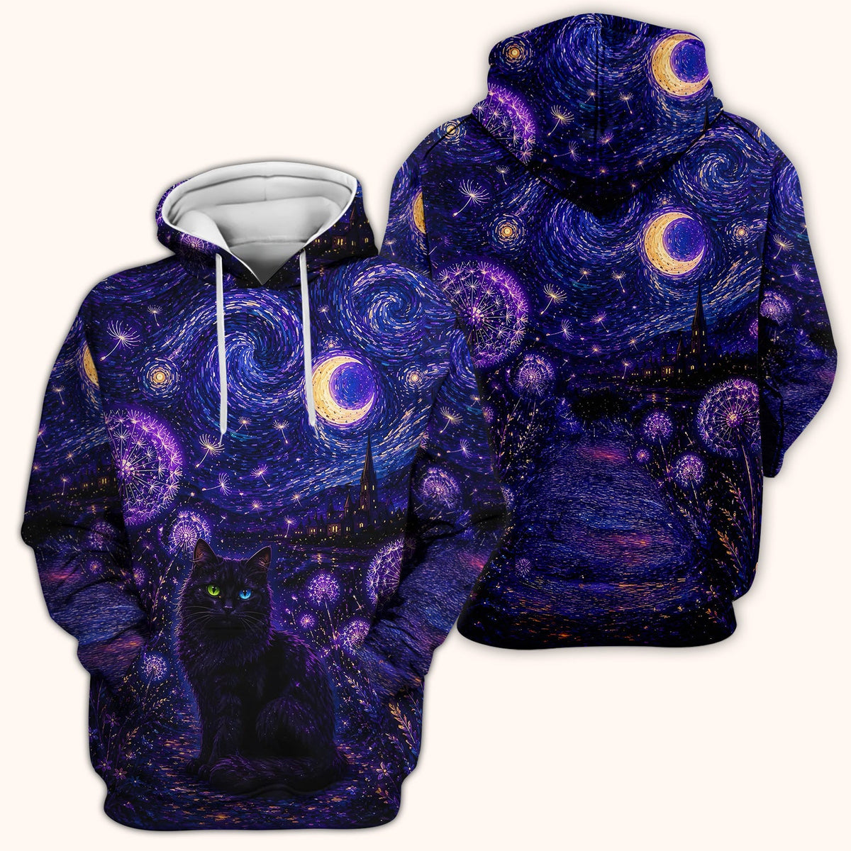 Mystical Black Cat Starry Night Nurse Scrub Top
