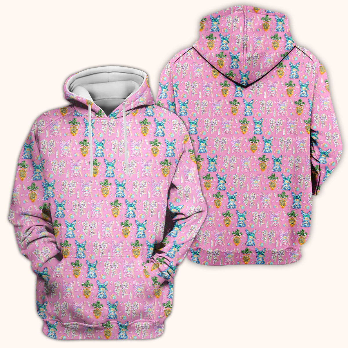 Bunny Carrot Bow Nurse Scrub Top - Easter Gift