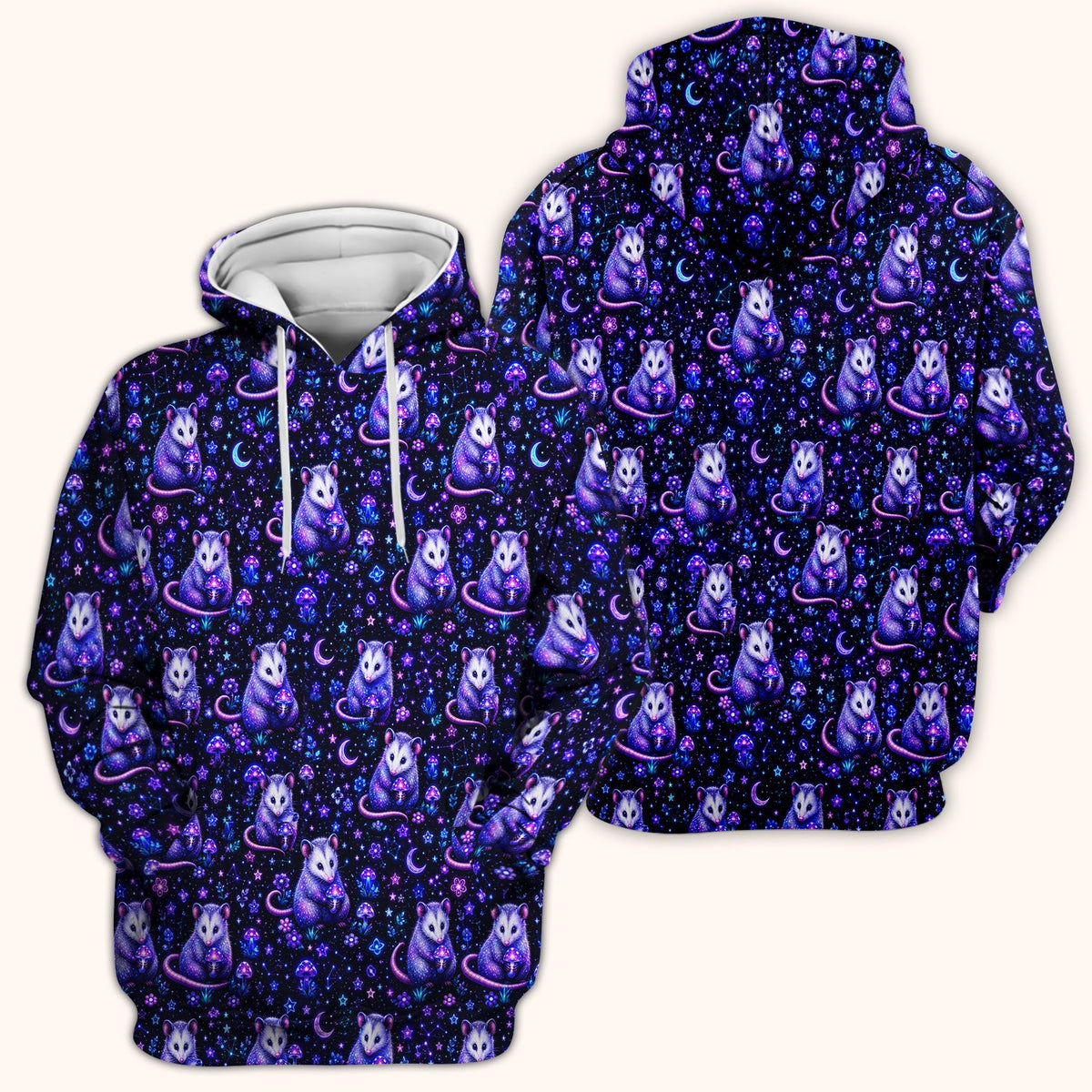Neon Opossum Mushroom Galaxy Nurse Scrub Top