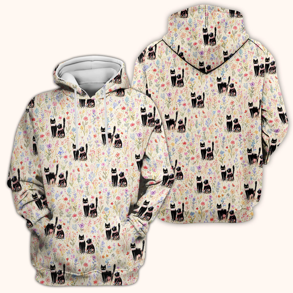 Cute Black Cats Wildflower Garden Nurse Scrub Top