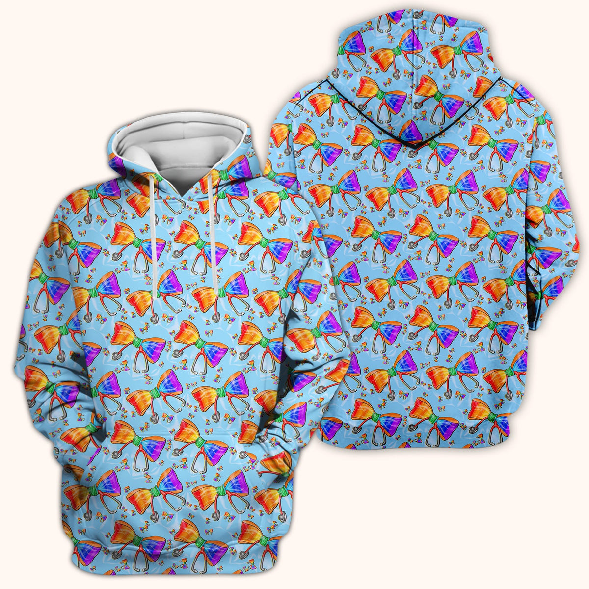 Colorful Rainbow Bow Stethoscope Nurse Scrub Top