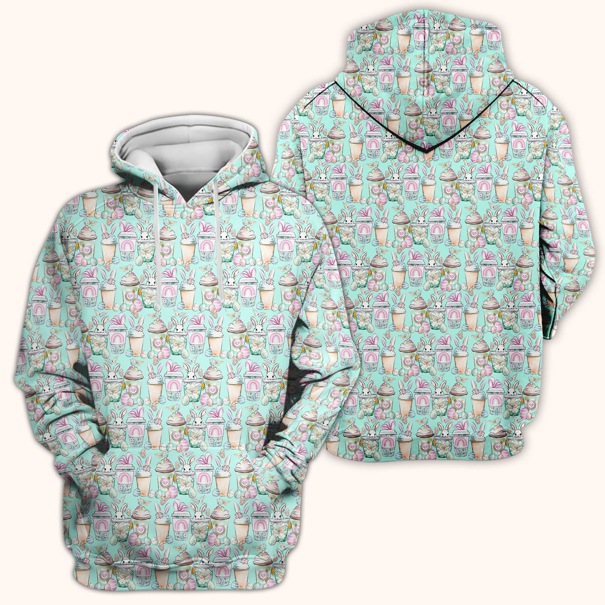 Cute Easter Bunny Coffee Cup Pattern Scrub Top, Comfortable Scrubs for Nurses
