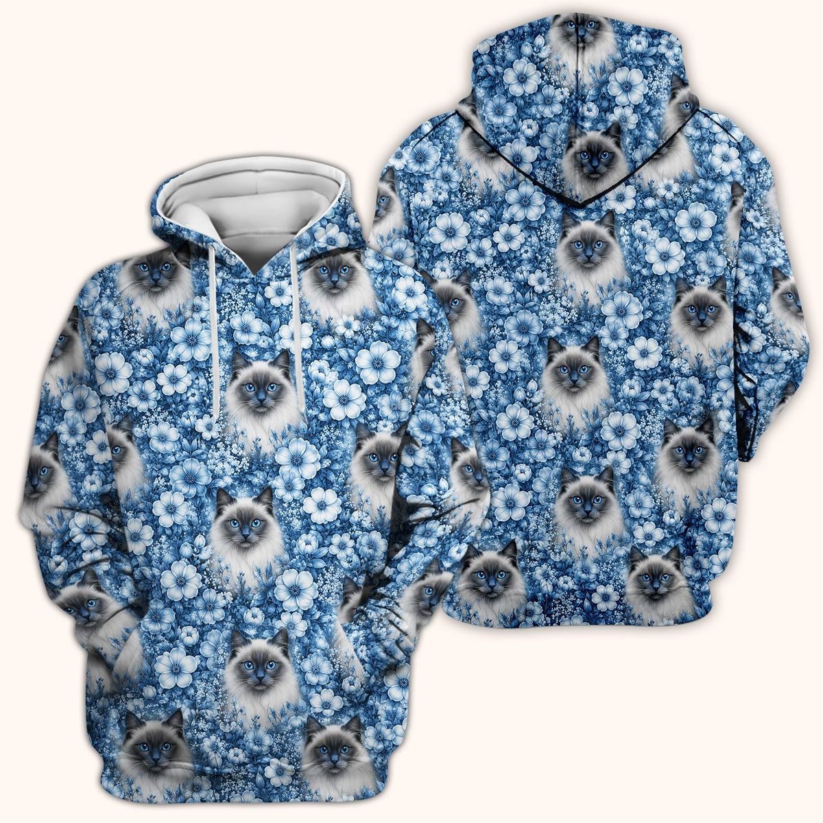 Blue Floral Ragdoll Cat Nurse Scrub Top