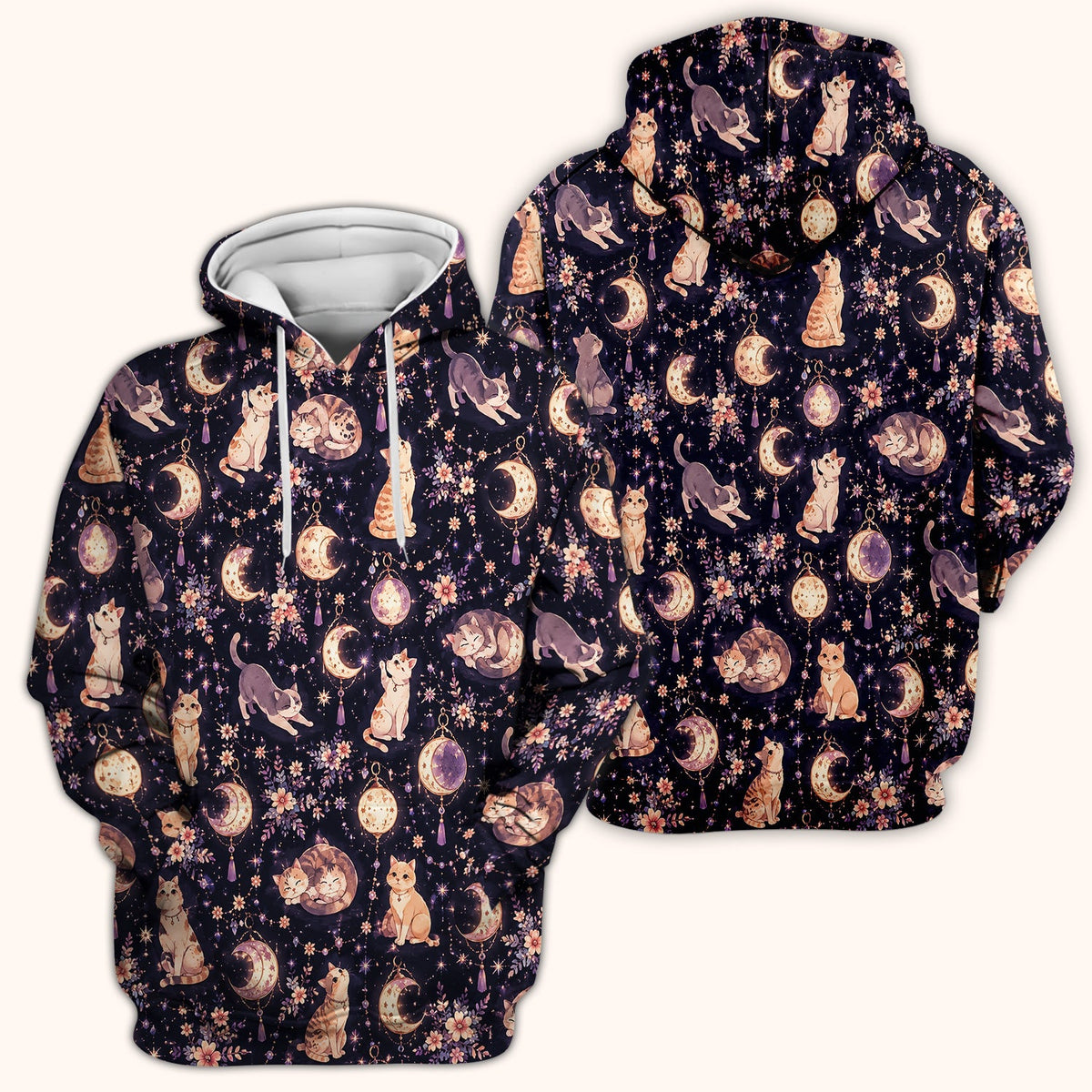 Celestial Cat Pattern Scrub Top, Comfortable Scrubs for Nurses
