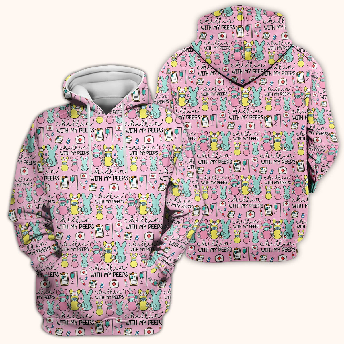 Bunny Nurse Chillin With My Peeps Scrub Top - Easter Gift