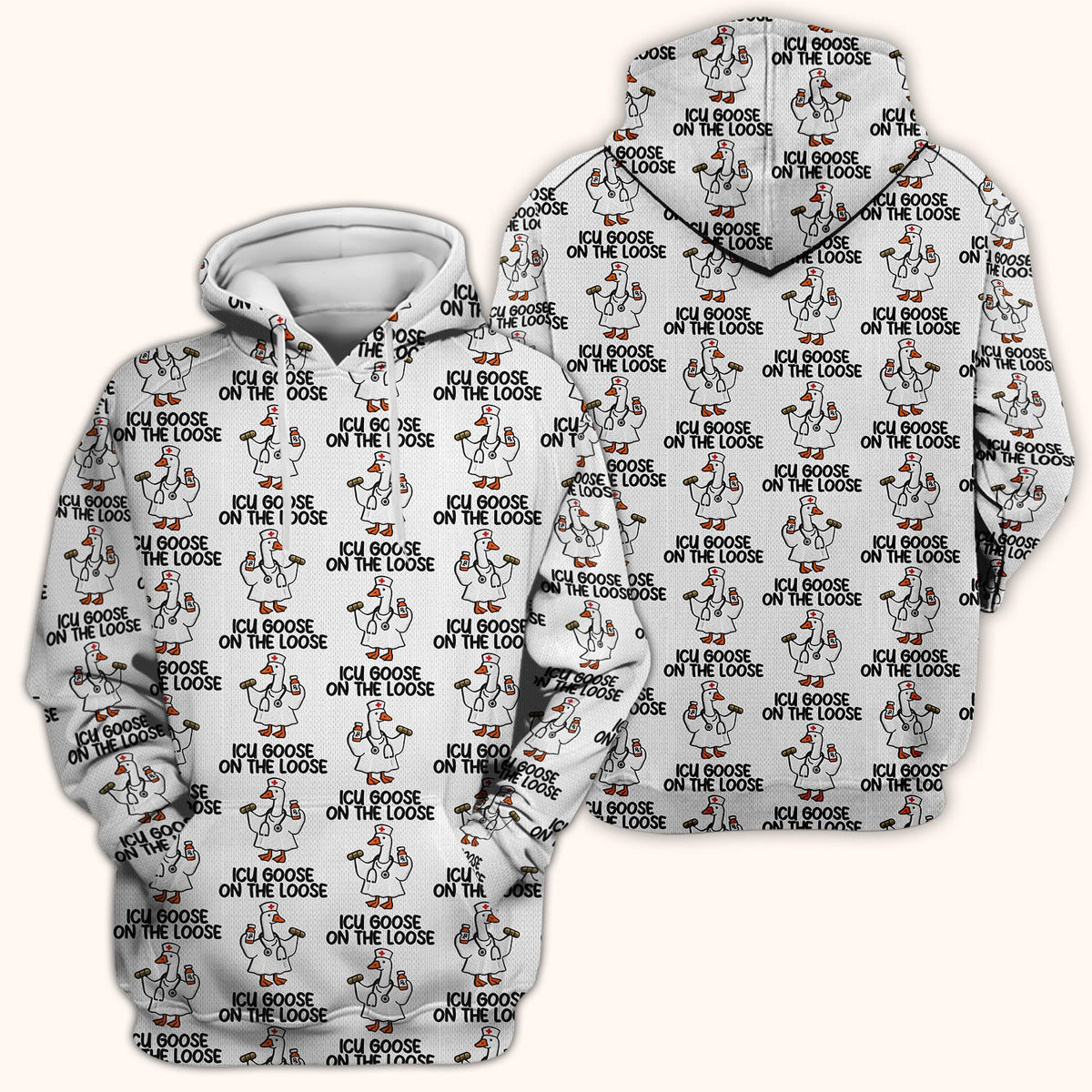 Funny ICU Goose On The Loose Nurse Pattern Scrub Top, Comfortable Scrubs For Nurses