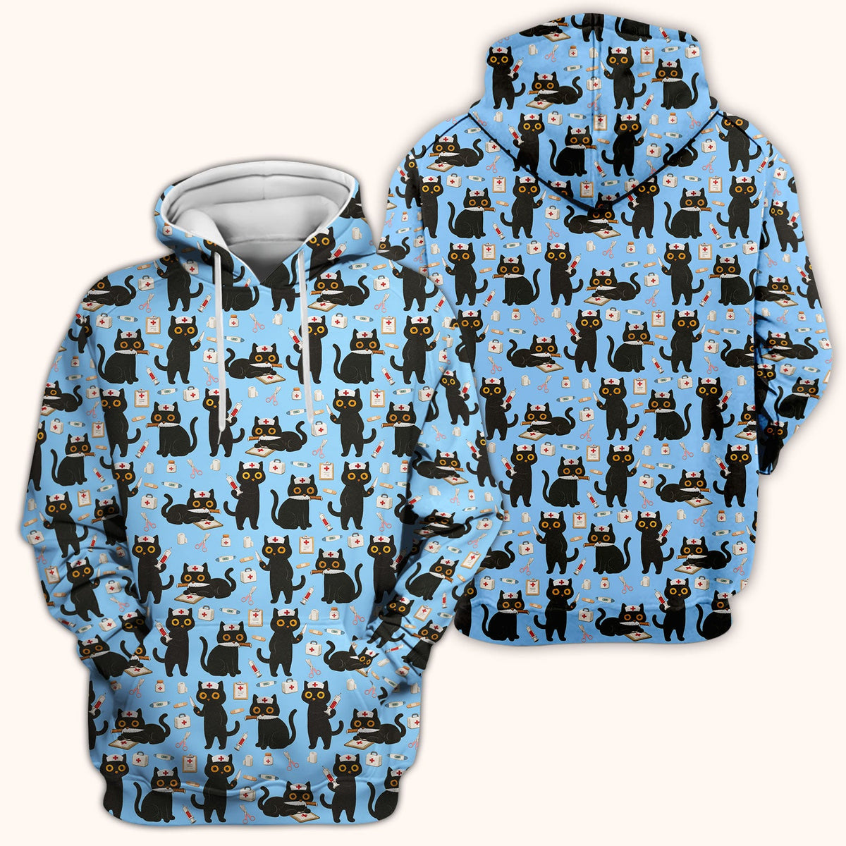 Cute Black Cat Nurse Scrub Top