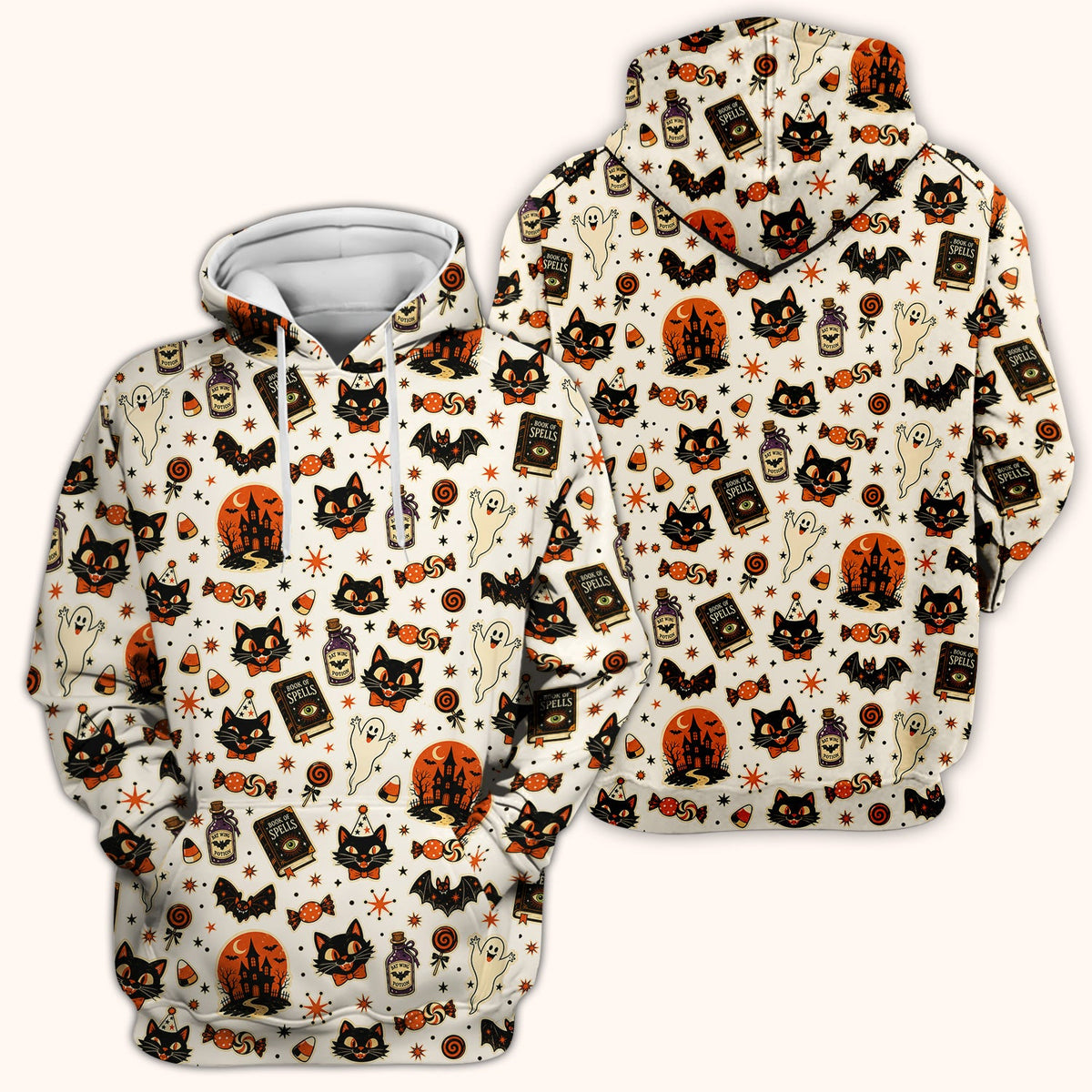 Black Cat Ghost Candy Nurse Scrub Top - Halloween Gift