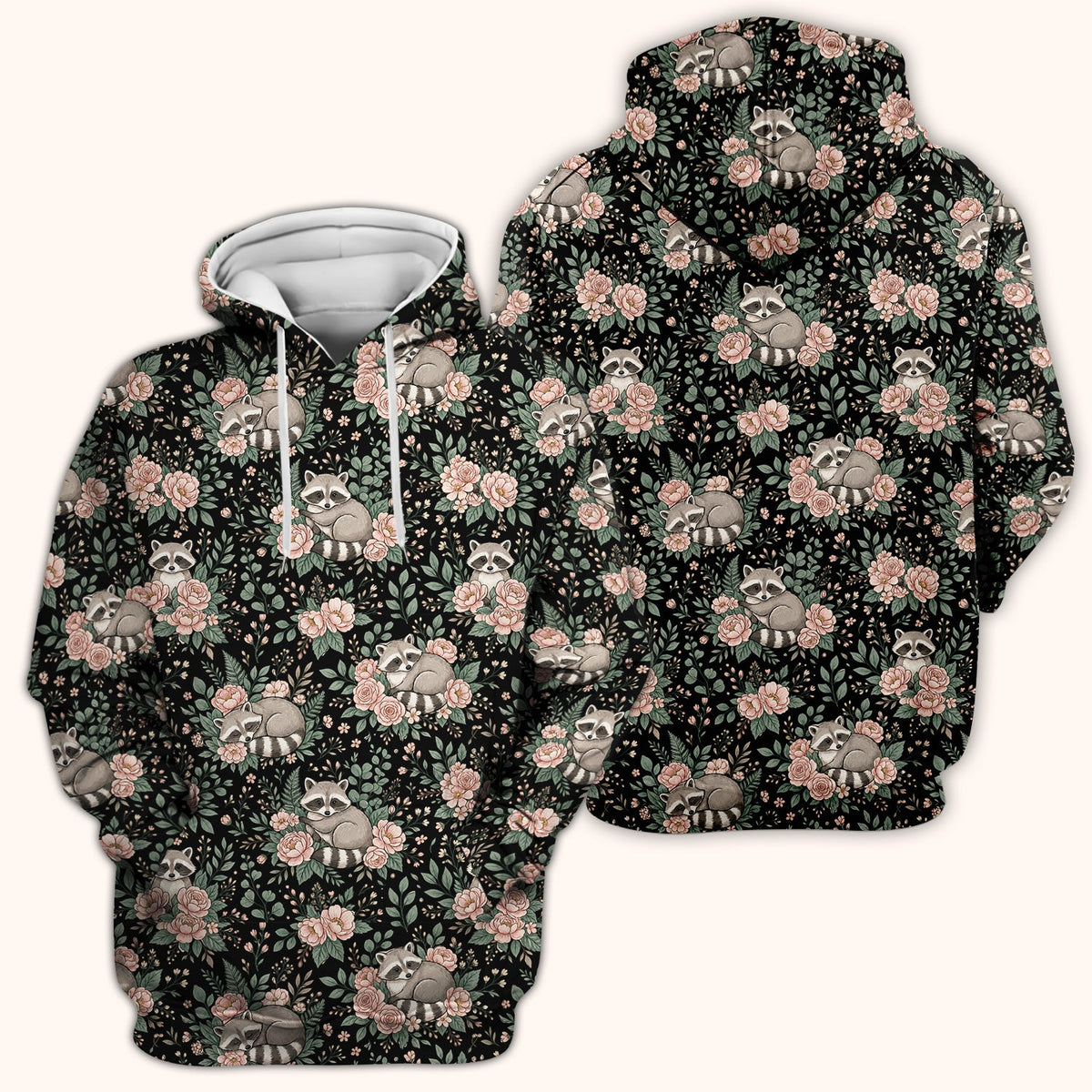 Sleeping Raccoon Rose Garden Nurse Scrub Top