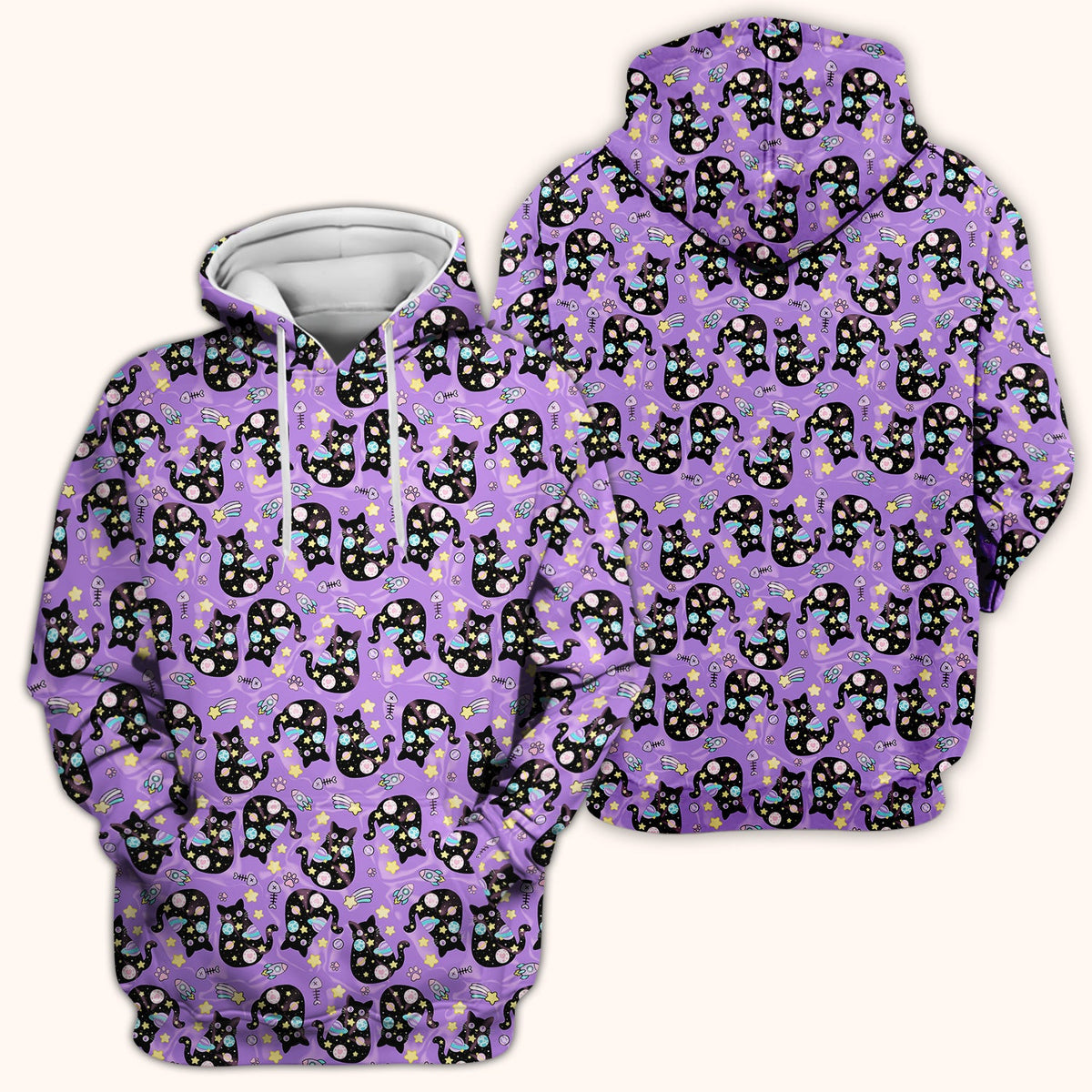 Galaxy Black Cat Space Nurse Scrub Top