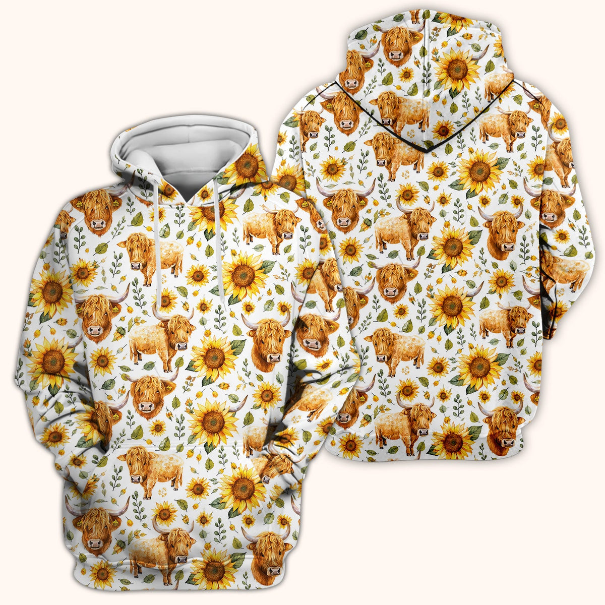 Highland Cow Sunflower Pattern Nurse Scrub Top