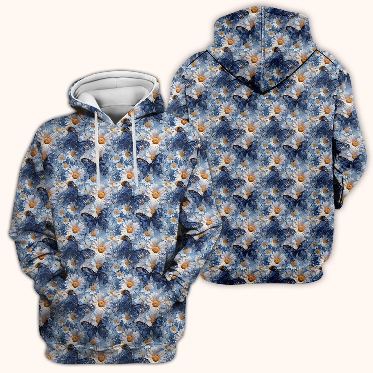 Blue Daisy Butterfly Nurse Scrub Top