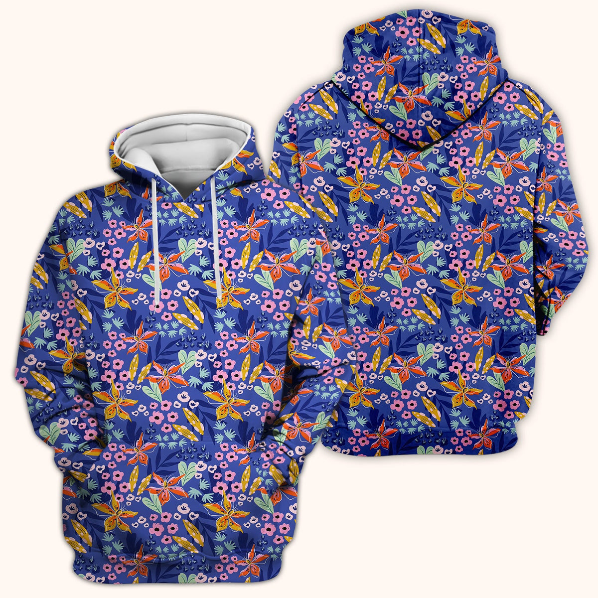 Blue Lily Floral Garden Nurse Scrub Top