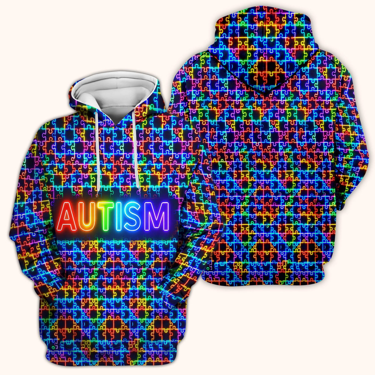 Autism Puzzle Neon Nurse Scrub Top