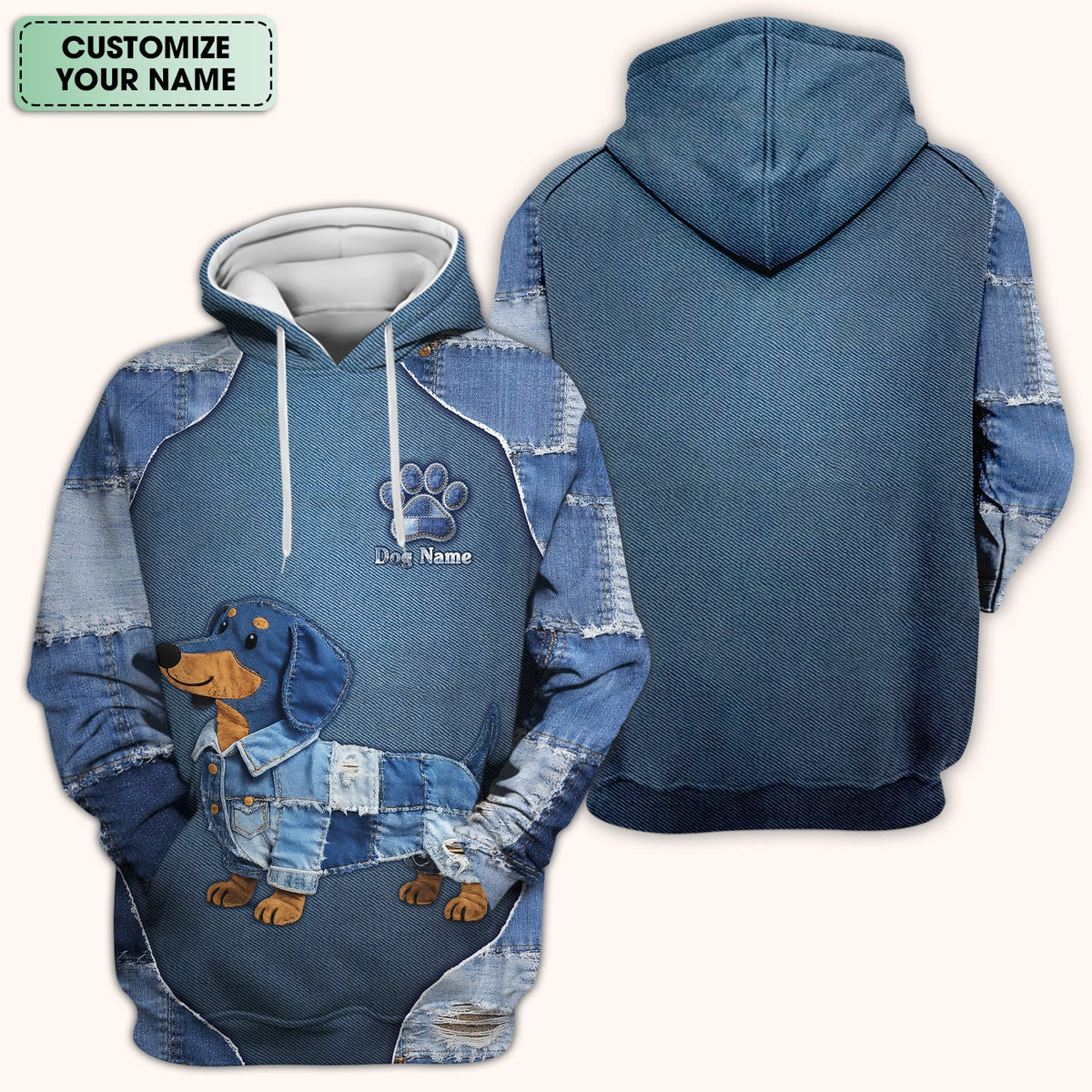 Personalized Denim Dachshund Nurse Scrub Top