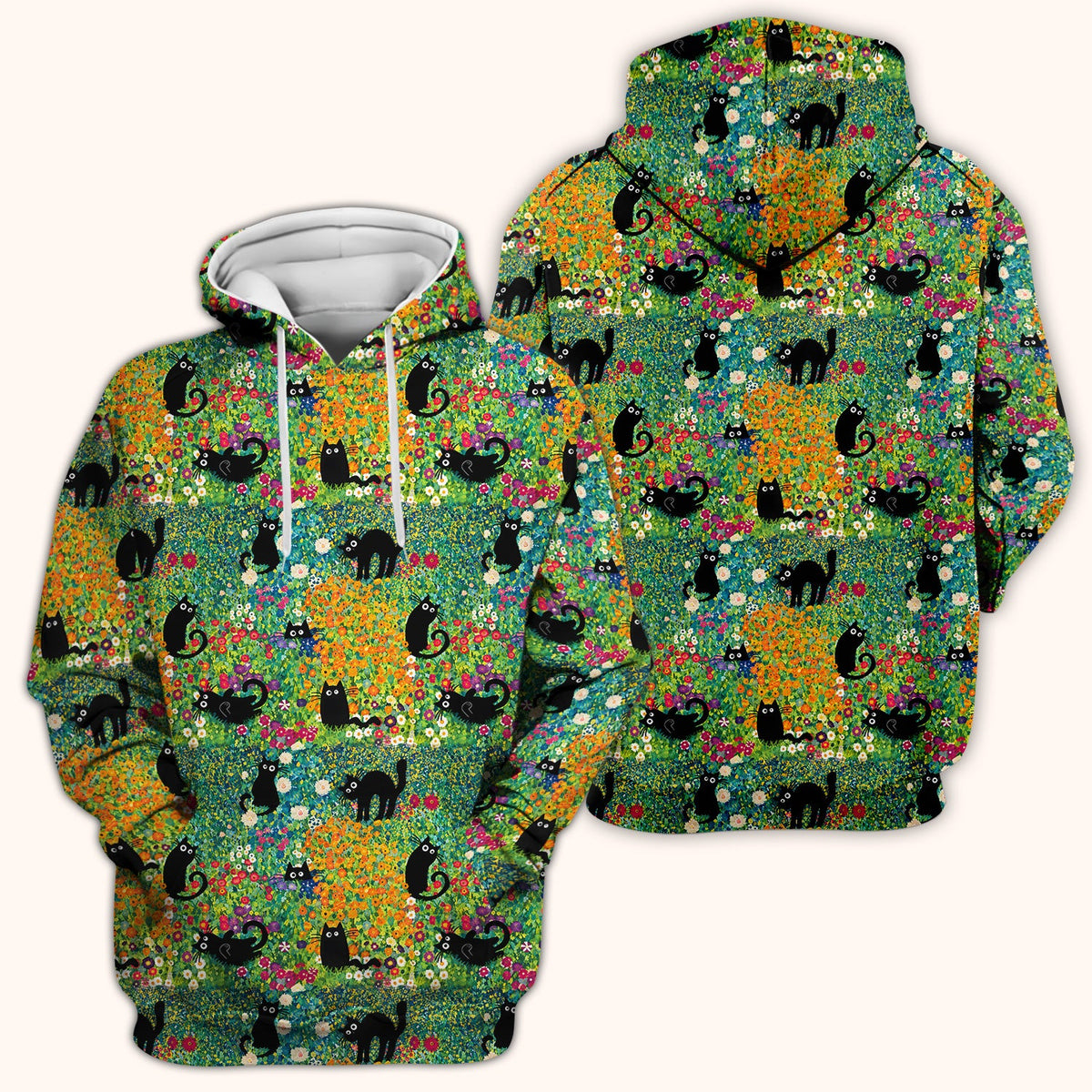 Black Cat Flower Garden Nurse Scrub Top
