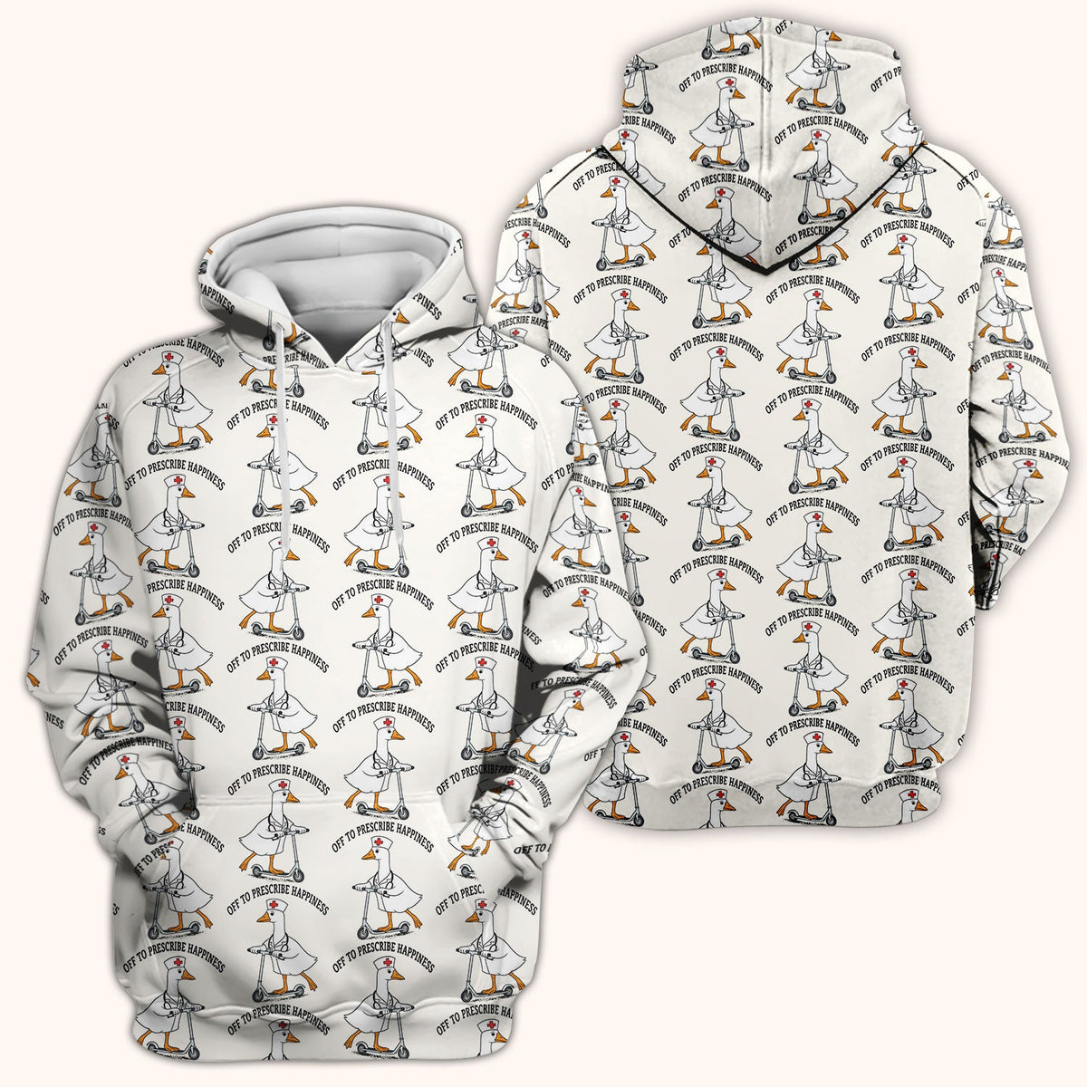 Nurse Goose Scooter Print Scrub Top, Breathable Fabrics Nursing Uniform