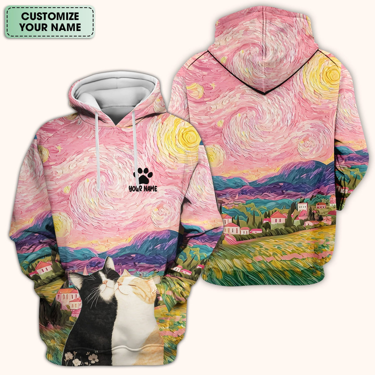 Personalized Cat Couple Sunset Sky Nurse Scrub Top