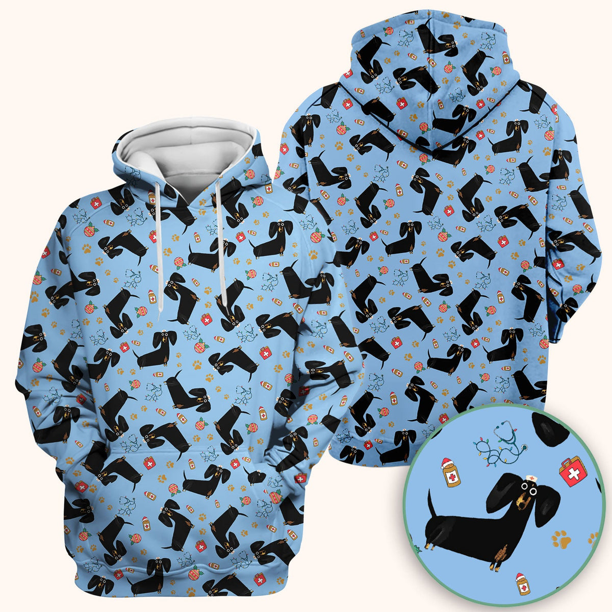 Black Dachshund Nurse Scrub Top - Gift For Dog Lover