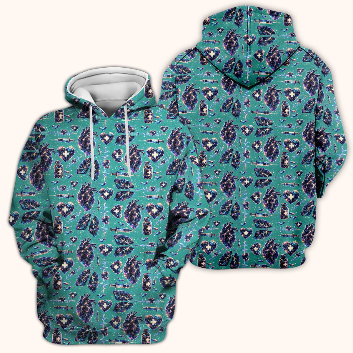 Galaxy Anatomical Heart Lung Syringe Nurse Scrub Top
