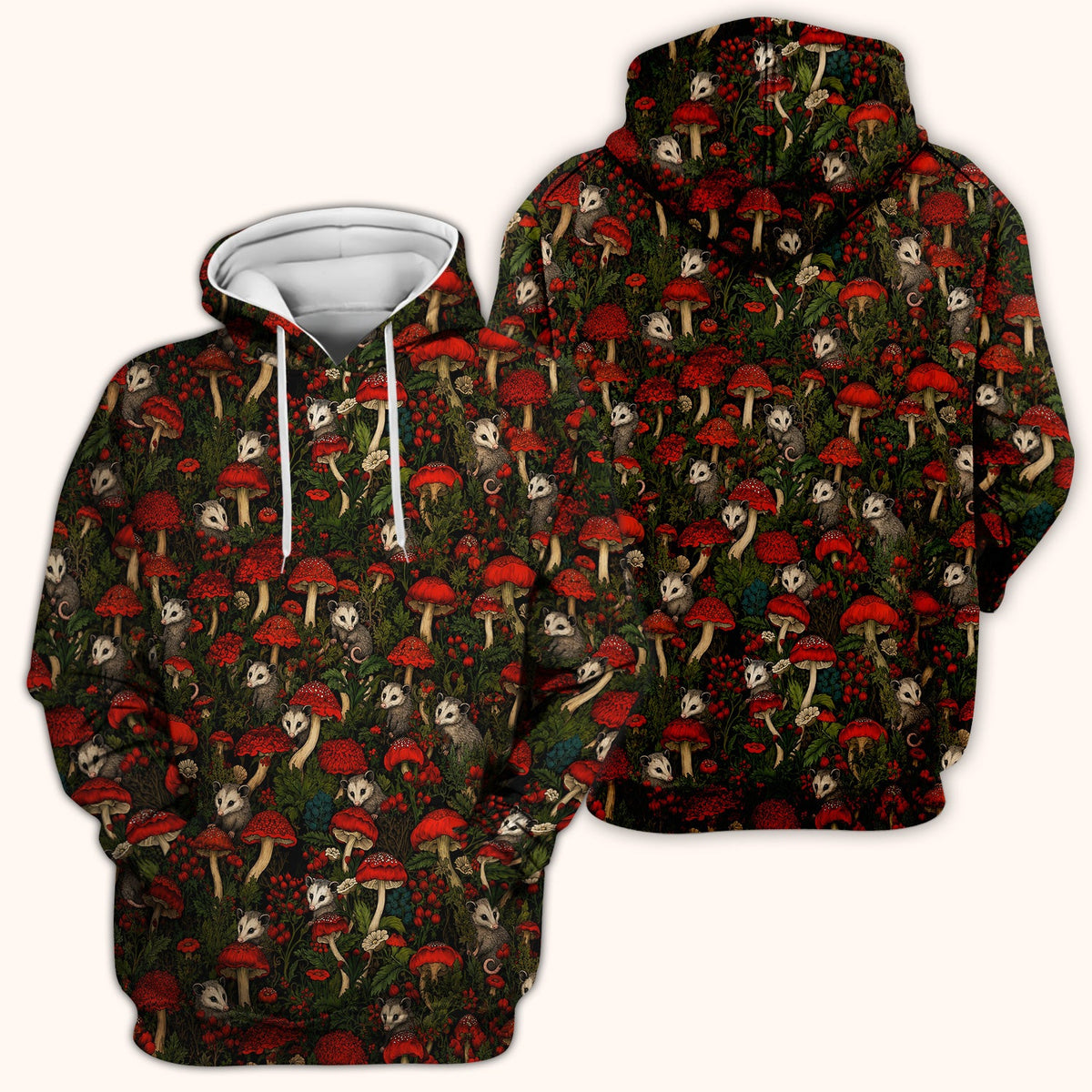 Woodland Opossum Red Mushroom Nurse Scrub Top