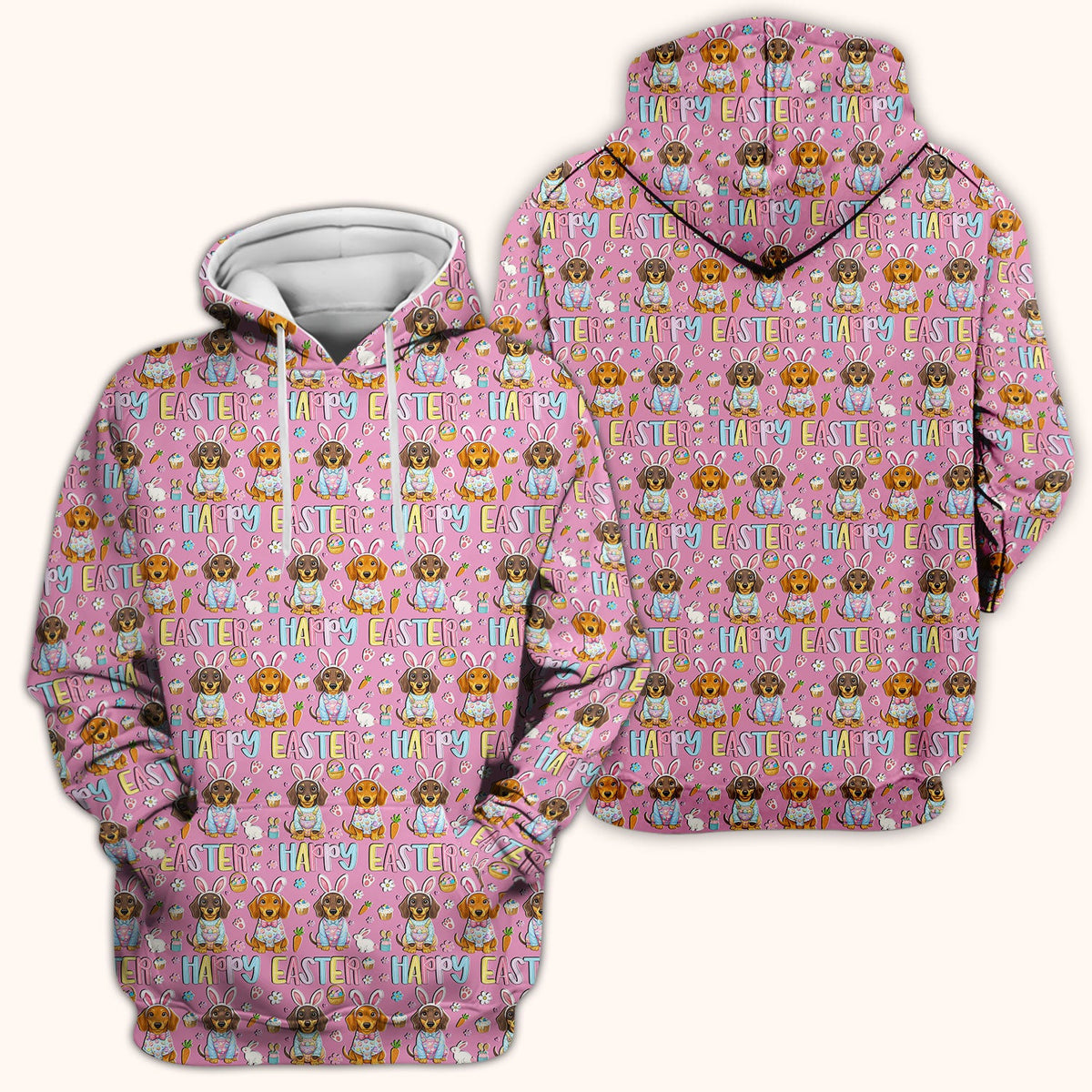 Happy Easter Dachshund Bunny Print Scrub Top, Comfortable Scrubs for Nurses