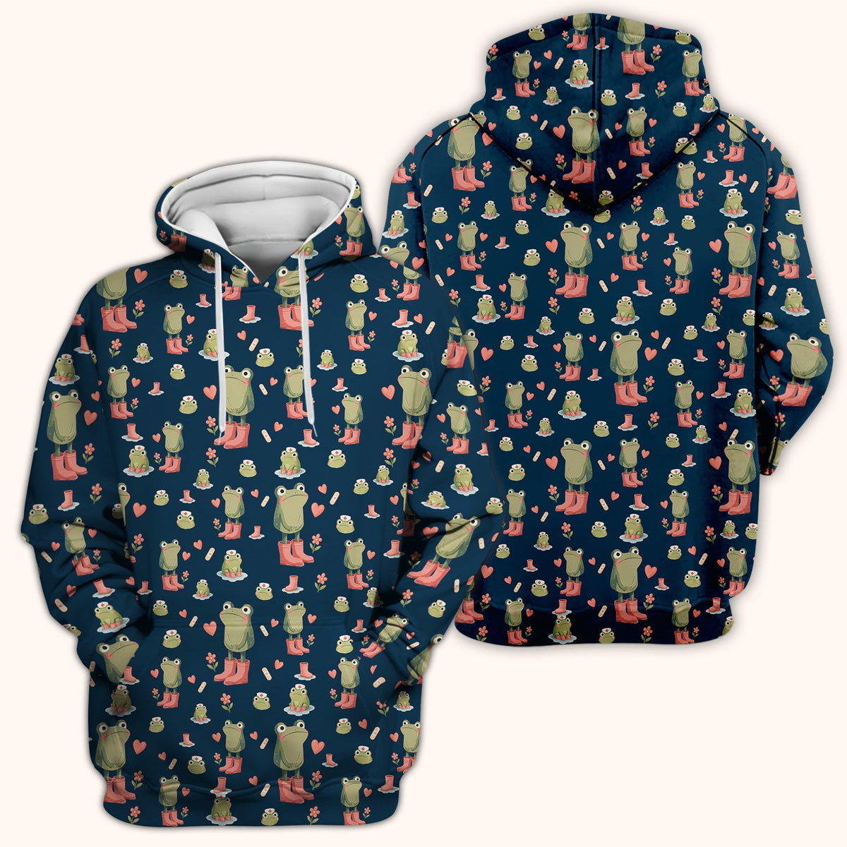 Adorable Frog Boots Heart Pattern Scrub Top, Comfortable Scrubs for Nurses