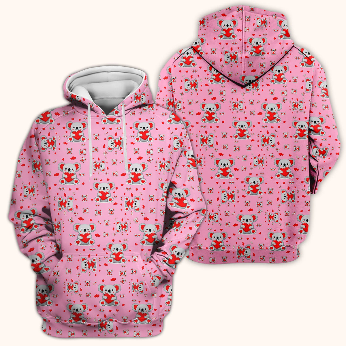 Valentine Cute Koala Heart Pattern Nurse Shirt, Comfortable Scrubs for Nurses