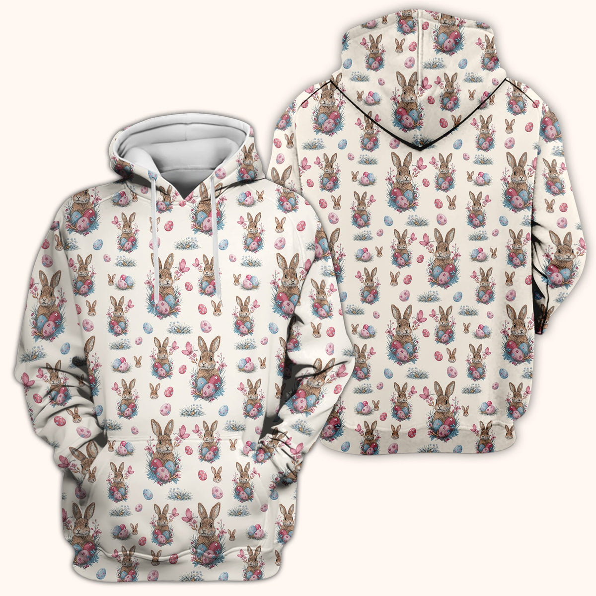 Pastel Easter Bunny Nest Pattern Scrub Top, Comfortable Scrubs for Nurses