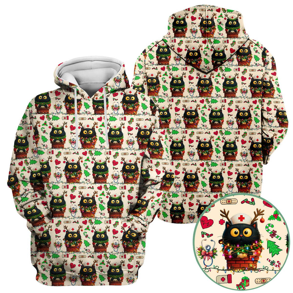 Reindeer Cat Christmas Lights Nurse Scrub Top