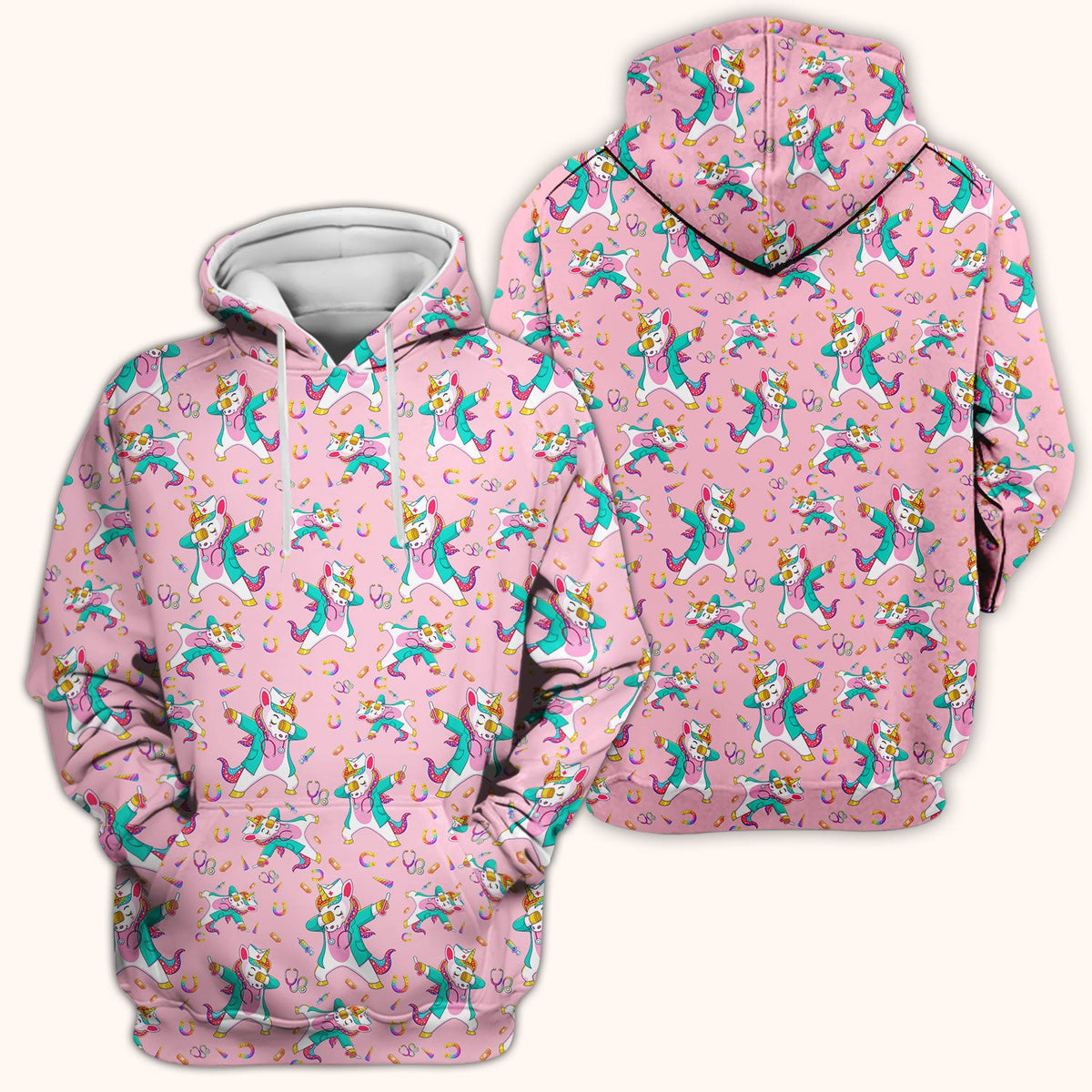 Cute Unicorn Nurse Dance Pattern Scrub Top, Breathable Fabrics Nursing Uniform