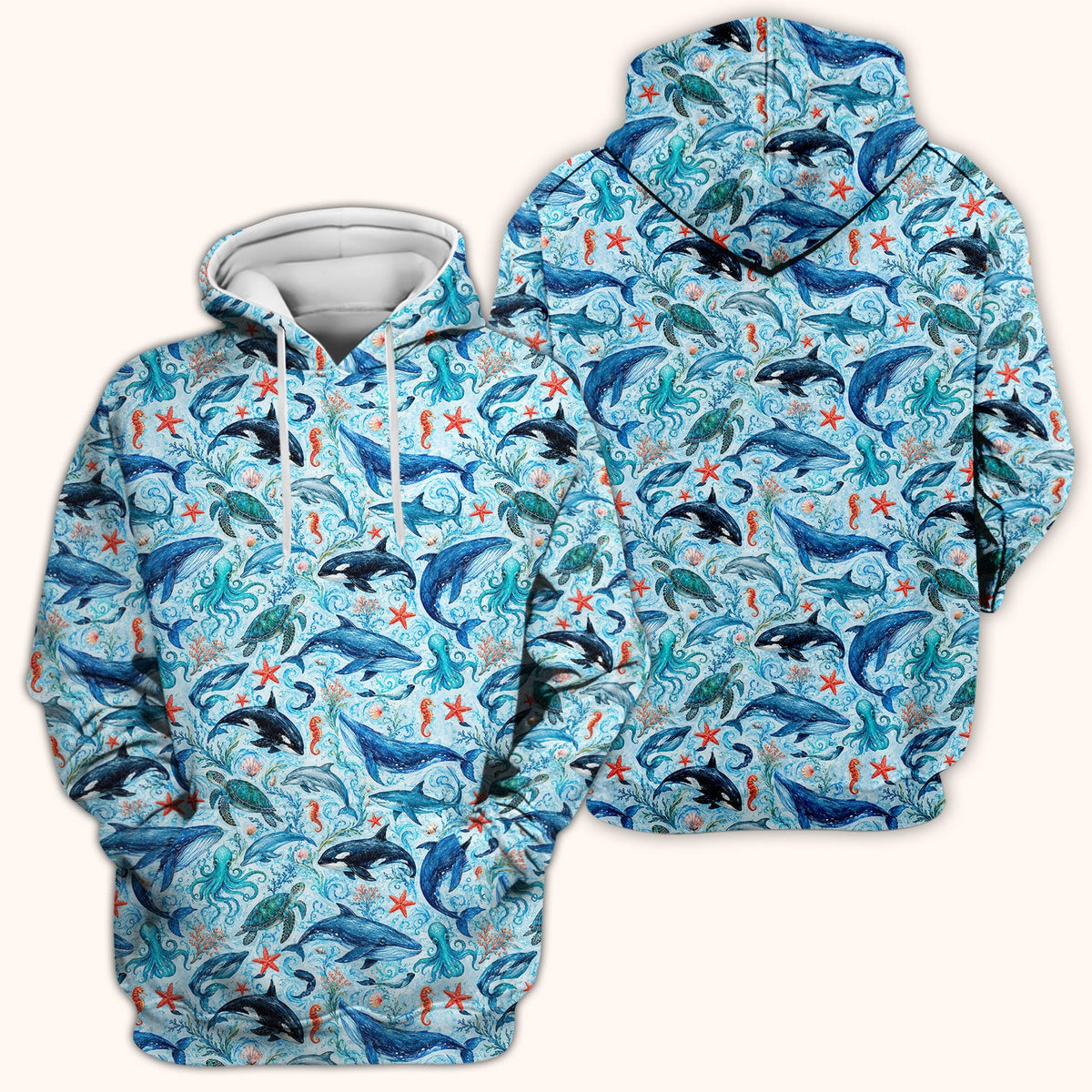Watercolor Ocean Wildlife Scene Nurse Scrub Top
