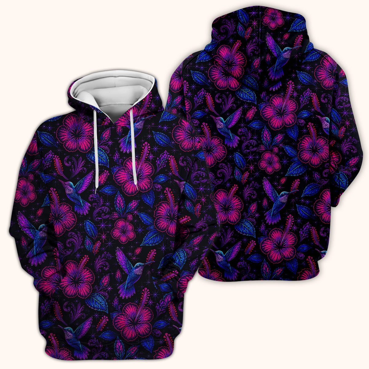 Tropical Hummingbird Hibiscus Floral Nurse Scrub Top