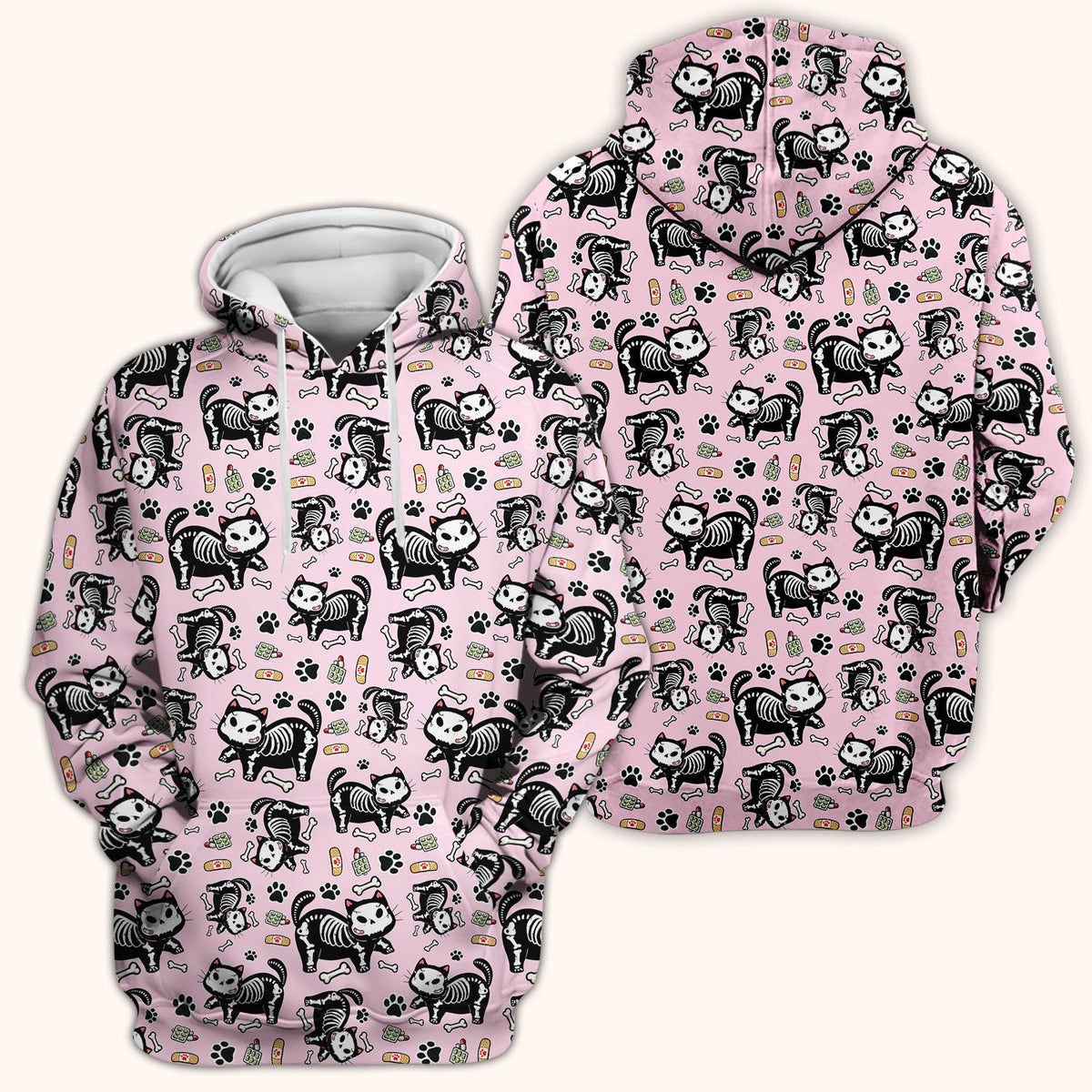 Skeleton Cat Medical Pattern Scrub Top, Comfortable Scrubs for Nurses