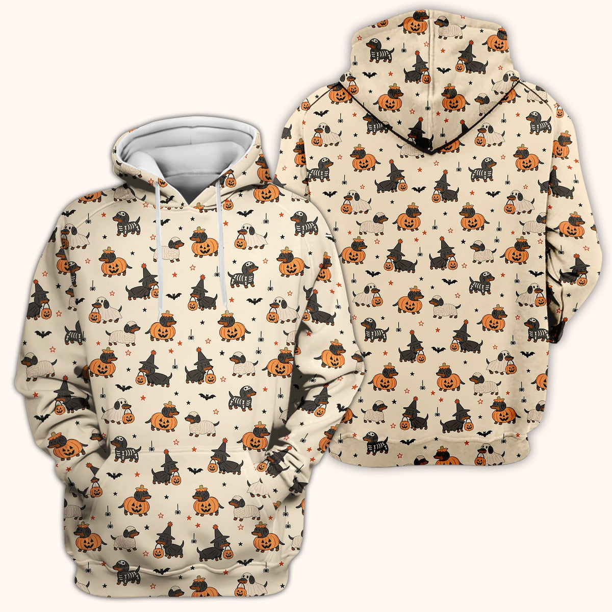 Halloween Dachshund Pattern Scrub Top, Comfortable Scrubs for Nurses