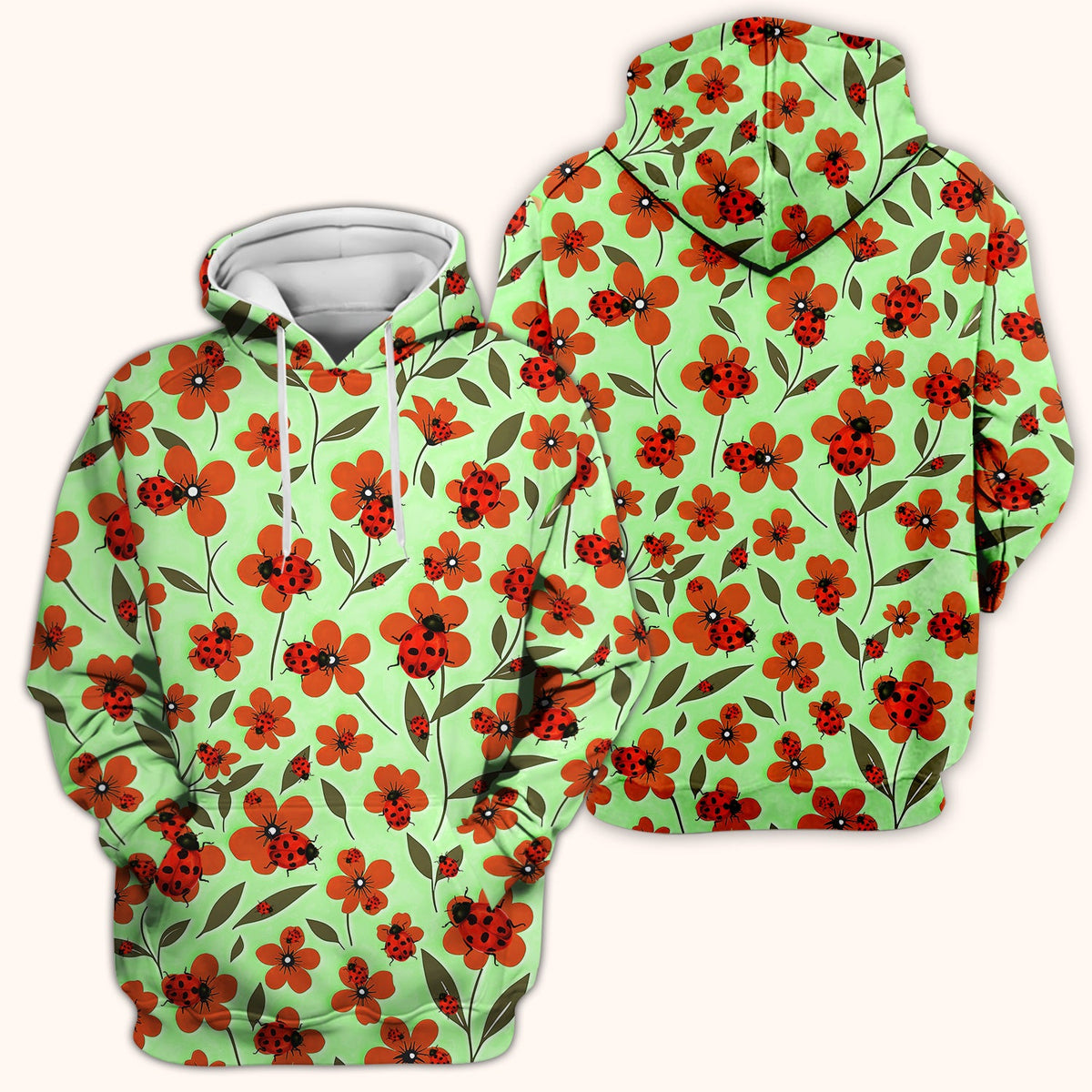 Ladybug Orange Floral Garden Nurse Scrub Top