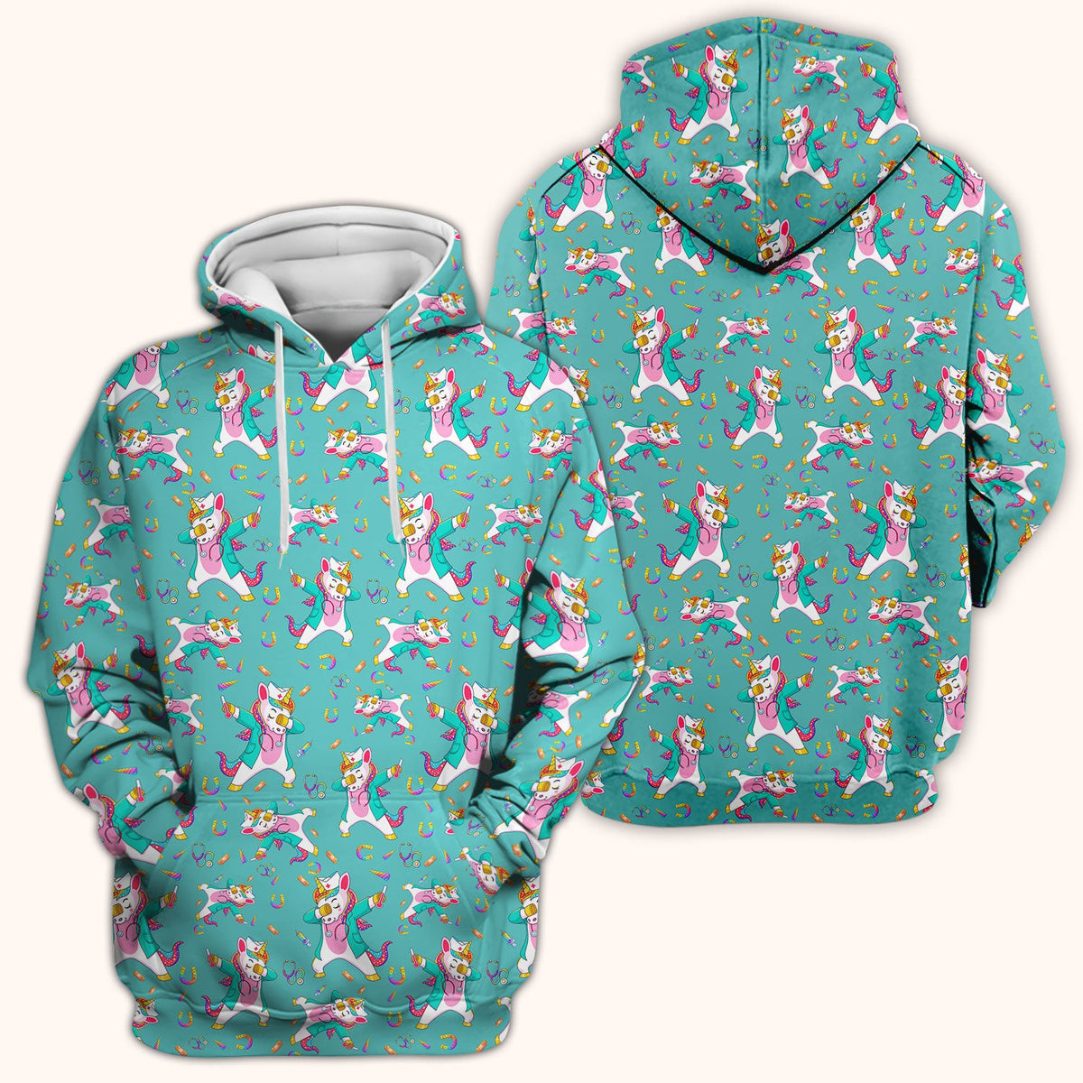 Cute Unicorn Nurse Dance Pattern Scrub Top, Breathable Fabrics Nursing Uniform