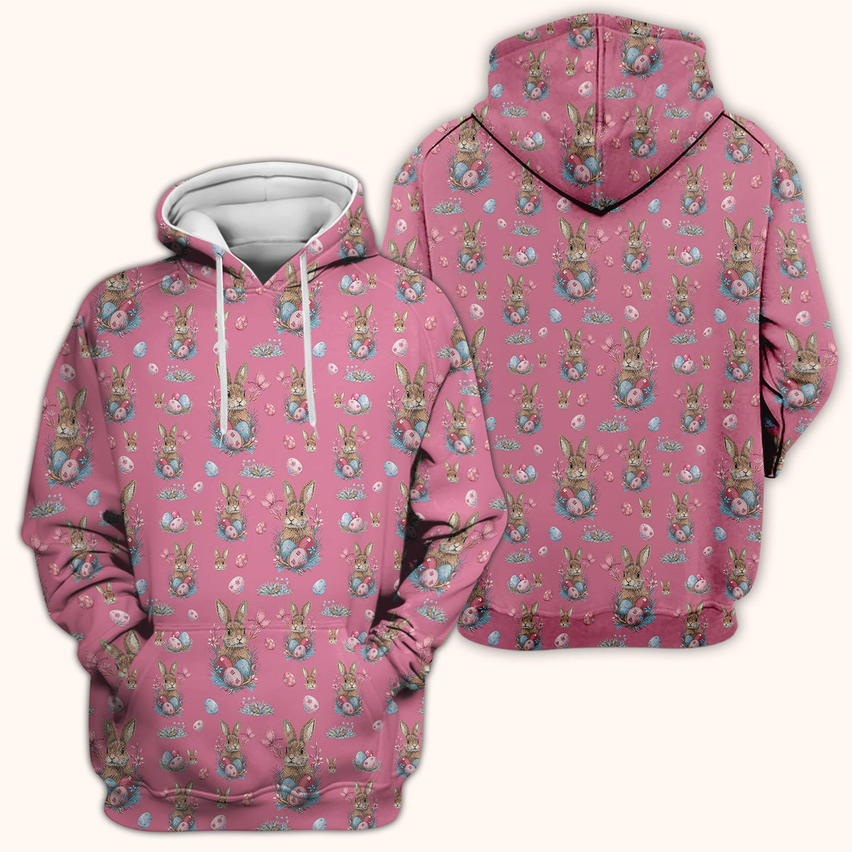 Pastel Easter Bunny Nest Pattern Scrub Top, Comfortable Scrubs for Nurses