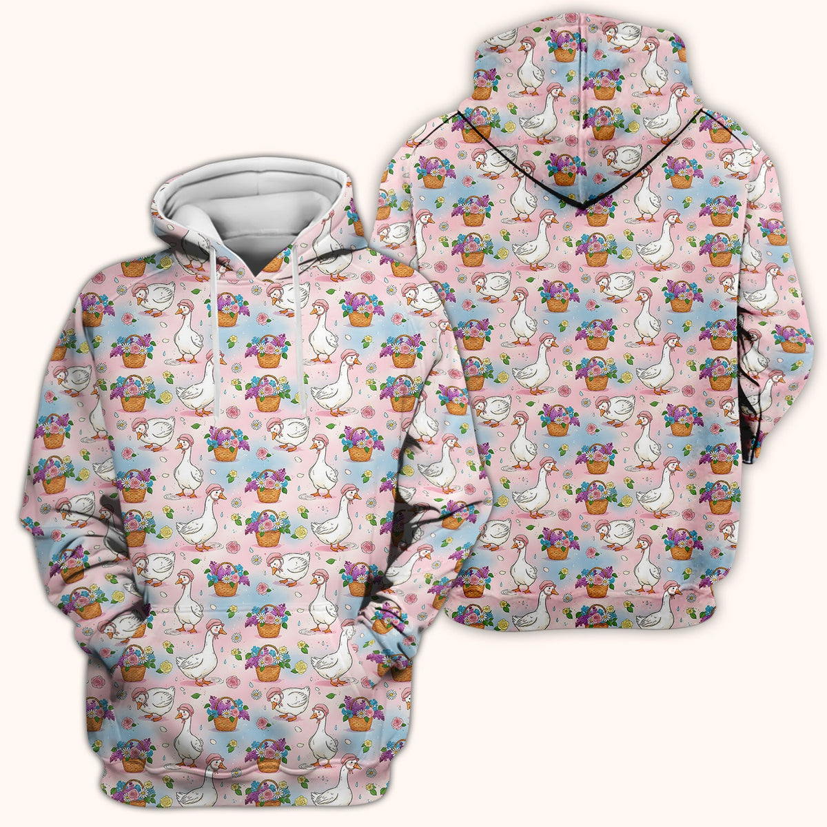 Spring Goose Flower Basket Nurse Scrub Top